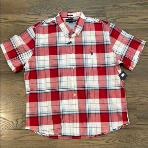 New Men’s 2XL Polo Ralph Lauren Red & White Plaid Short Sleeve Button Down Shirt